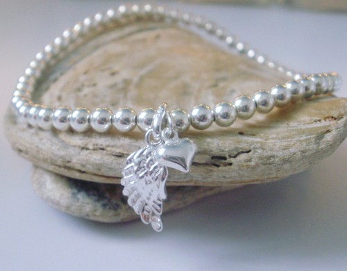 Sterling silver beaded stretch - silver,