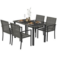 Outsunny Rattan Garden Furniture for 4, Dining Table and Chairs, Grey