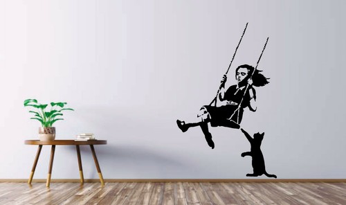 Banksy swinging girl - banksy, wall