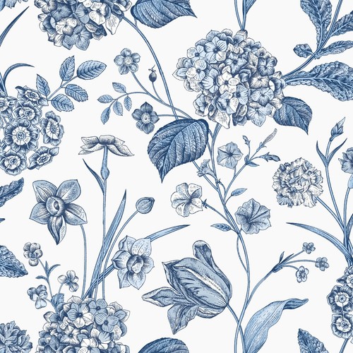 Rasch hydrangea blue printed - rasch,