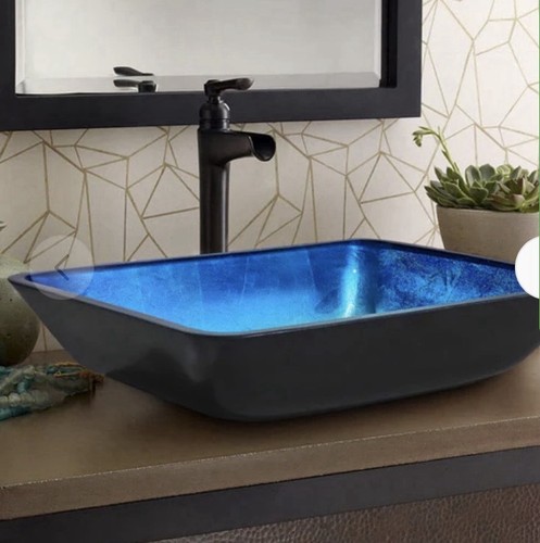 46cm rectangular tempered blue - rectangular,