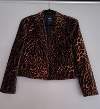 Womens Zara Velvet Leopard Print Oversize Blazer Jacket. UK Size S