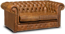 Chesterfield Plus Two Seater Sofa Bed Genuine Italian Vintage Cognac Leather