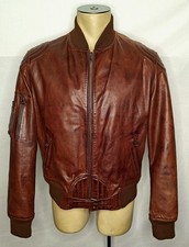 Vtg Rudsak Italy brown leather cafe racer motorcycle bomber jacket sz 40 Medium