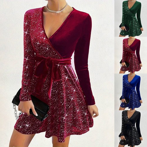 Womens neck glitter mini - v,