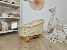 Wicker Ecru Doll Cradle Wooden