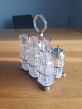 Antique  Original Plated ,six  Bottle  Cruet Set On Stand.
