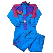 Vintage Ski Suit One Piece 90s Crazy Apres Retro Snow Purple Blue Womens Medium