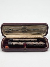Antique Waterman 452 Lever Fountain Pen Pencil Silver Filigree Overlay Rare Set