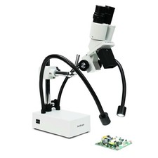 AmScope 20X Compact Fixed-Lens Stereo Boom-Arm Microscope + Dual Gooseneck LEDs