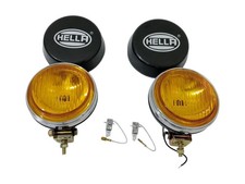 Pair Hella Round Fog Lamp Yellow Glass + Cover With H3 12V 55 Bulb Universal