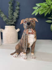 Brown Staffordshire Bull Terrier Dog Ornament & Lead – Realistic Staffy Figurine