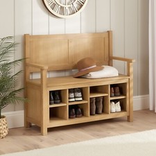 Marbury Oak Monks Hallway Bench with Shoe Storage - Hall Seating Furniture OAK69
