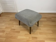 Vintage Footstool Foot Rest Seat Stool With Atomic Legs & Soft Grey Upholstery