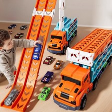 Race Track Transport Truck Toys for Boy Kids Toddler Alloy Car Folding Xmas Gift