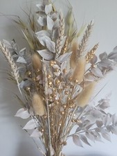 DRIED FLOWER BOUQUET 40CM HANDMADE CHRISTMAS MIXED - WHITE, CREAM & GOLD
