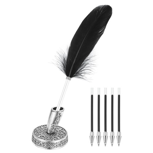 Black feather ballpoint pens - black,