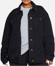 Ladies Plus Size New Black Denim Wash Oversized Boyfriend Jacket 100% Cotton