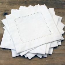 Heavyweight 6" White Hemstitch Cocktail Napkins - 70/30 Cotton Linen Blend - 12