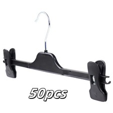 50 Black Plastic Adjustable Clip Hangers Clothes Coat Skirt Trouser Hanger Rack
