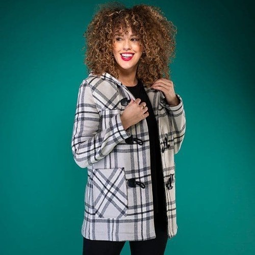 White check wool mix - check, duffel