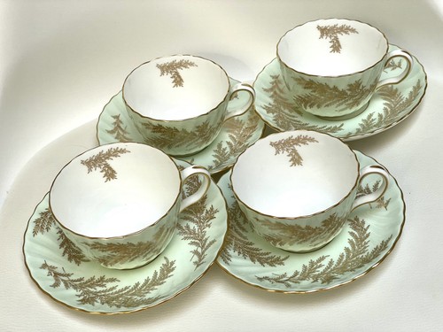 Minton golden fern teacups - minton, 4x