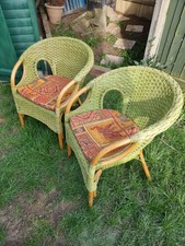 Wicker Chairs, green with seat