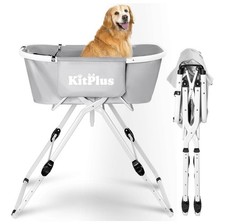 Dog Bath Tub Portable 5 Adjustable Wash Station Grey W/ Pockets & Drain System