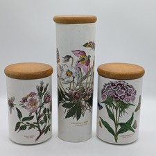 PORTMEIRION Vintage Botanic Garden Ceramic Jars with Wooden Lids - Set of 3