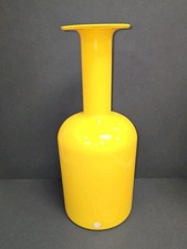 Holmegaard Denmark Glass Vase Mid-Century Yellow Gulvase By Otto Brauer 70s 14in
