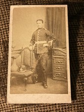 19th c. CDV Photo Army Soldier w/ Shako, Full-length 1860s/70s