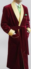 Velvet Quilted Robe for Men Vintage Smoking Dressing Gown Long Jacket Bathrobes
