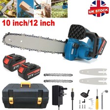 21V 10"12'' 5000W Electric Cordless Chainsaw Wood Cutter Saw 2 Batteries & Case