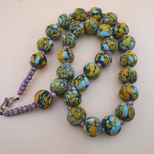 Vintage Venetian Millefiori Style Glass & Chevron Glass Beads Beads 24 inches