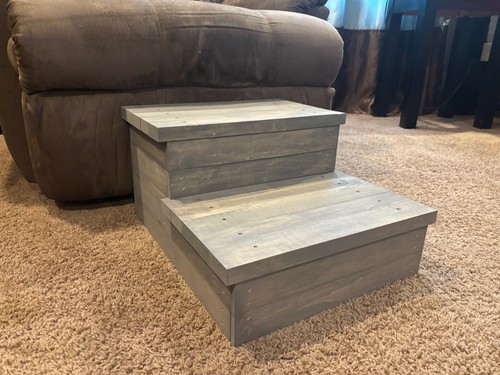 Rustic gray wooden pet stairs - rustic,