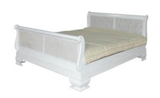 French Sleigh Bed | Rattan Headboard & Footboard | Antique White NEW B012P