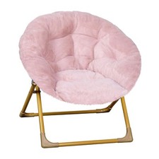 Kids Moon Chair Blush Soft Gold Faux Fur Comfy Foldable Lounge Chair