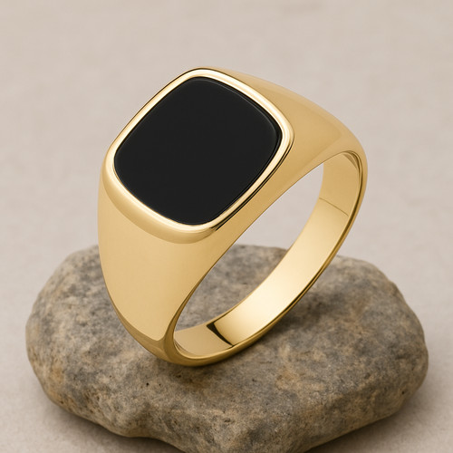 Black onyx signet ring - ring, 18ct