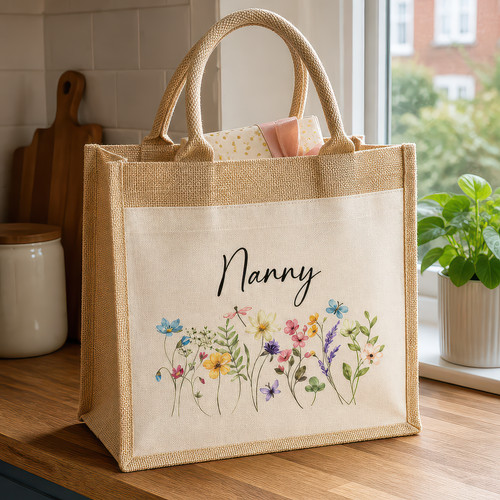 Personalised floral jute tote - floral,