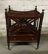 Gorgeous c1900 Mahogany Chippendale Style Canterbury on Brass Castors