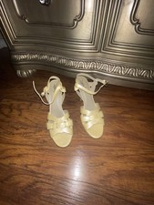 AUTHENTIC PRE OWNED YSL TRIBUTE HEELS Size 41 US 10 BEIGE PATTERN LEATHER