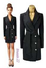 BNWT Karen Millen UK12 US8 Compact Blazer Dress Wrap Military Button Belt Black 