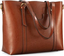 Kattee Genuine Leather Women Tote Bag Soft Handbags Vintage Shoulder Purses Fash