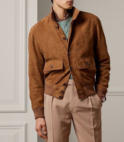 Men brown suede jacket - jacket, pure