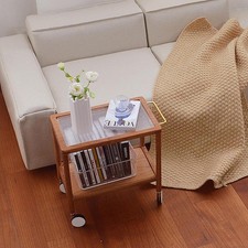 1:6 Scale Miniature Tea Table Wood Trolley Mini Food Carts Toy Micro Trolley DIY