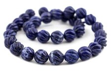 Swirl Carved Round Lapis Lazuli Beads 12mm Blue Gemstone 16 Inch Strand