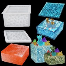 Square Storage Box Resin Casting Molds with Lid Water Ripple Stackable Box Si...
