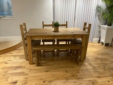 Farmhouse Style, Rustic Dining Table With 4 Chunky Chairs and a Bench