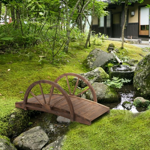 Wooden garden bridge lawn - garden,