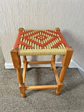 Vintage square stool, checked